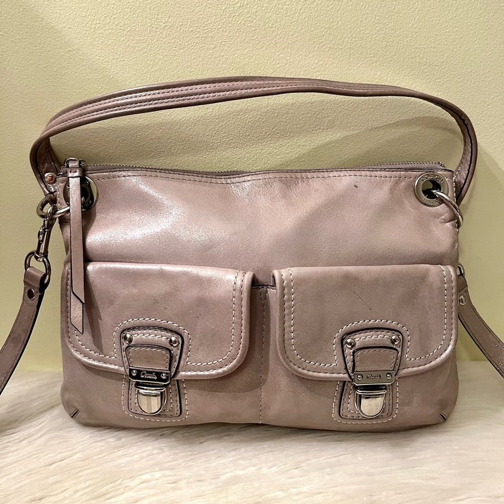 Coach Poppy Hippie Silver Metallic Leather Tote & Wallet - Picture 3 of 13